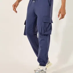 Styli Dark Blue Cotton Slim Fit Solid Joggers-picture-19