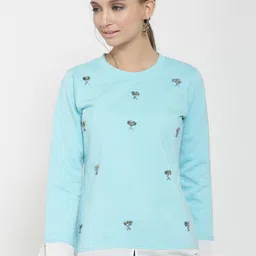Belle Fille Women Turquoise Blue Solid Sweatshirt-image-85