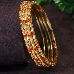 SGA FASHION Set Of 4 Gold-Plated American Diamond Stones Studded Bangles-picture-7