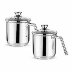 Prabha Stainless Steel Silver Milkpan,Milkpot,Saucepan,Pot liter with Glass Lid (Set of 2)- 1.8L-38