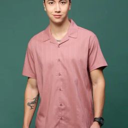 Showoff Pink Cotton Relaxed Fit Self Pattern Shirt-image-75
