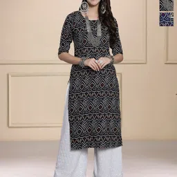 HERE&NOW Selection Of 3 Bandhani Printed Round Neck Straight Kurtas-picture-9