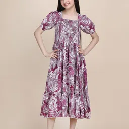 PTVIZE Floral Print Puff Sleeve A-Line Midi Dress-27