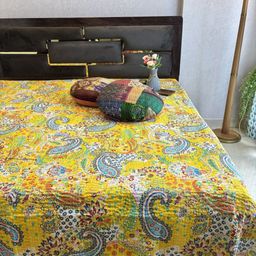Hawamahal Yellow & Blue Printed Pure Cotton KingBedCover-image-31