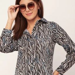Moomaya Beige & Black Printed Shirt-image-57