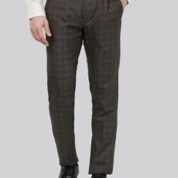 Raymond Brown Slim Fit Checks Trousers-image-23