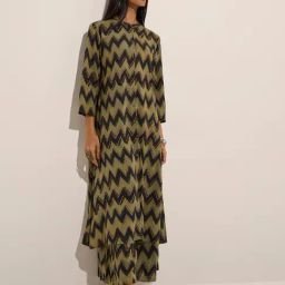 Utsa by Westside Green Chevron Printed A-Line Kurta-image-34