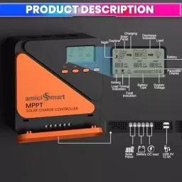 amiciSmart MPPT Solar Charge Controller 50 A 12 V/24 V 98% Efficiency with USB Port & Lithium Battery Support, 1xMPPT-50A image 3