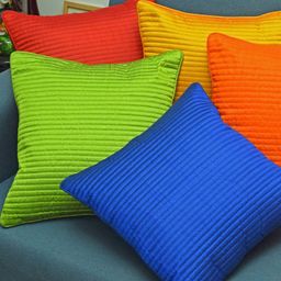 Blue Grass Green & Orange Set Of 5 Striped Silk Square Cushion Covers-image-81