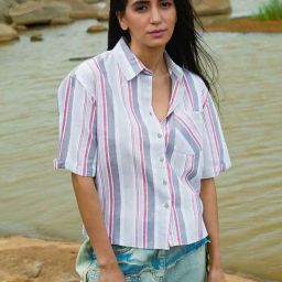 Pinacolada Grey Cotton Regular Fit Striped Shirt-picture-38
