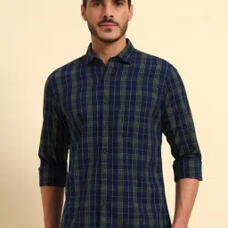 Cantabil Green Cotton Regular Fit Checked Casual Shirt-picture-32