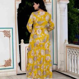 Miravan Yellow Printed Anarkali Kurta With Dupatta image 2