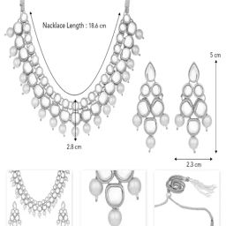 Peora Rhodium White Ethnic Kundan & Beads Studded Necklace & Earring Set image 4