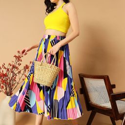 OTABU Abstract Printed Accordion Pleated A-Line Midi Skirt image 2