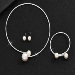 Peora Silver Cubic Zirconia & Pearl Studded Necklace, Earring & Bracelet Set-21