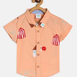 MINIKLUB Kids Peach Printed Shirt-image-3