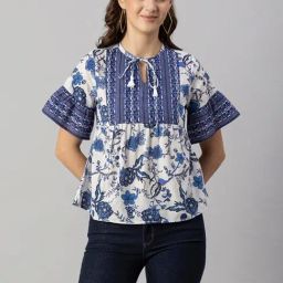 Moomaya Blue & White Floral Print Top-picture-41