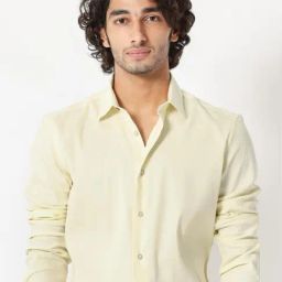 Rare Rabbit Yellow Tailored Fit Solid Shirt-image-61