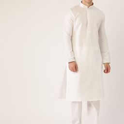 Manyavar Men White Self Design Kurta with Pyjamas-image-72