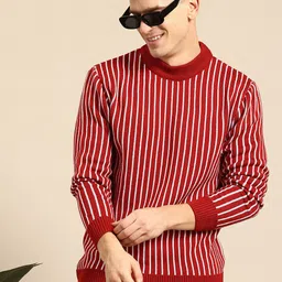 Mast & Harbour Round Neck Striped Pullover-image-17