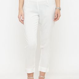 Varanga Women White Straight Fit Solid Regular Trousers-picture-35