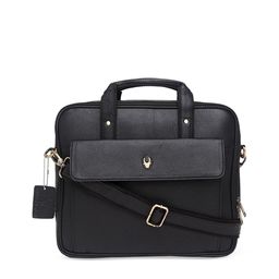 WildHorn Men Black Textured Genuine Leather 16 Inch Laptop Bag-26