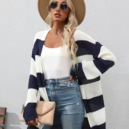 StyleCast Blue & White Striped Longline Cardigan-image-73