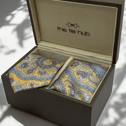 The Tie Hub Men Paisley Printed Tie and Pocket Square Accessory Gift Set-image-50