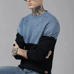 The Roadster Lifestyle Co. Men Navy Blue Colourblocked Pullover-image-55
