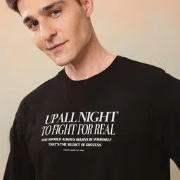 Mast & Harbour Typography Printed Drop-Shoulder Sleeves Pure Cotton Relaxed Fit T-shirt-picture-22