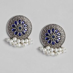 AITIHYA Silver-Plated Stones-Studded & Beaded Circular Oxidised Studs Earrings-36