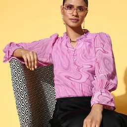 plusS Purple Abstract Print Georgette Top-picture-13