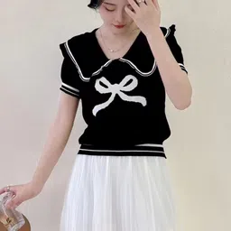 KPOP Women Printed V-Neck Short Sleeves Top-23