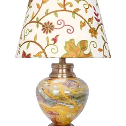 Fos Lighting Gold-Toned & Red Embroidered Metal Frusturical Shaped Table Lamp image 3