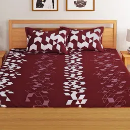 Dreamscape Maroon Cotton 144 TC Bed Sheet Set-image-95