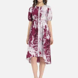 OTIRA Women Tie and Dyed Puff Sleeve Fit & Flare Knee Length Dress-picture-38