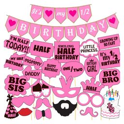 PARTY PROPZ Half Birthday Decorations Combo Pink - Pack of 32-image-52