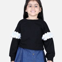 Aww Hunnie Full Sleeves Schiffli Lace Embellished Winter Wear Top - Black-image-15