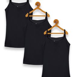 Kiddopanti Pack Of 3 Sleeveless Solid Slips - Black-image-52