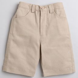 Aww Hunnie Solid Cotton Twill Shorts With Front And Back Pockets - Beige-image-54