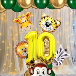 Bubble Trouble Jungle Safari Theme 10th Birthday Decoration Wild Pack of 18- Multicolor-image-89