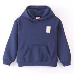 Little Kangaroos Full Sleeves Drop Shoulder Hoodie with Patch & Front Pockets - Navy Blue-image-96