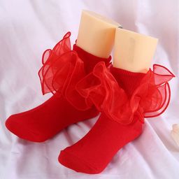 Flaunt Chic Ruffle Lace Detailed Socks - Red-image-50