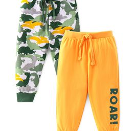 Babyhug Cotton Jersey Knit Full Length Lounge Pants Dino Printed Pack of 2 - Green & Yellow-picture-48