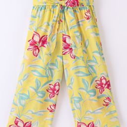 CrayonFlakes Floral & Leaves Printed Belted Palazzo - Yellow-image-66