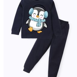 BLUSHES Full Sleeves Penguin Printed Night Suit - Navy Blue-image-25