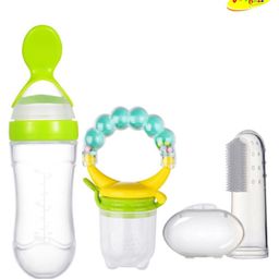 Joy Buzz Baby Silicone Spoon Feeder Fruit Feeder & Fingure Toothbrush Combo Pack Of 3 - Green-image-14