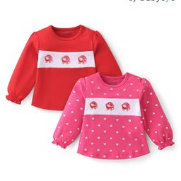 Babyoye  100% Cotton With Eco- Jiva Finish   Full Sleeves Tops Polka Dots & Floral Print Pack of 2 - Red & Pink-image-14