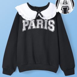 Pine Kids Cotton Knit Full Sleeves Text Printed Sweatshirt With Peter Pan Collar - Black-image-77