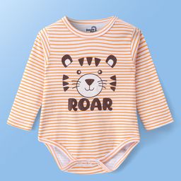 Doodle Poodle 100% Cotton Knit Full Sleeves Onesie Roar Print- White & Orange-image-63
